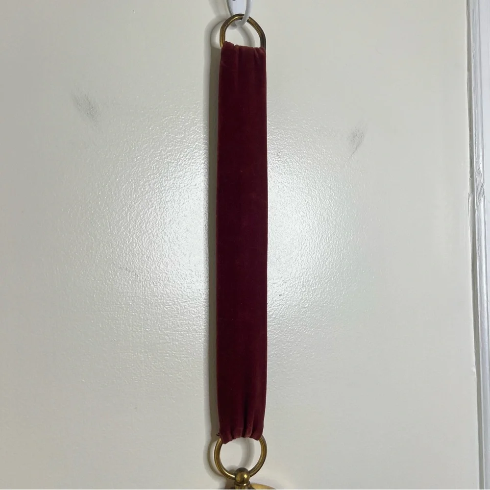 Vintage Convex Mirror Witch’s Eye 5.5” diameter Dark Red Velvet Hanger Poncelet